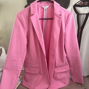 Pale pink blazer with gold buttons